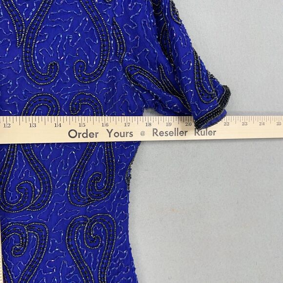 Vintage Stenay Top Womens Medium Blue Beaded Paisley Evening 100% Silk Cruise - Picture 10 of 14